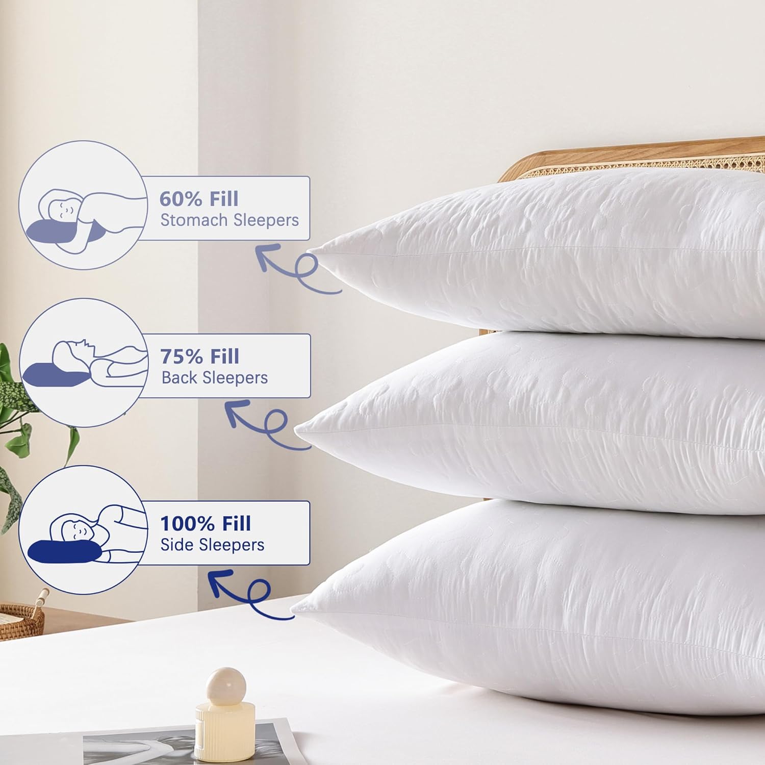Shatex Extra Firm Pillow Standard Size 26 x 20 inch, Bed Pillow with Adjustable Insert Provides Stronger Support - for Back, Stomach & Side Sleepers,Super Firm